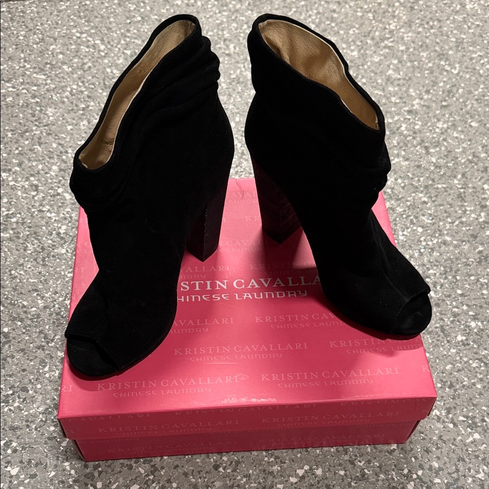 Chinese Laundry Black Suede Peep-Toe Ankle Boots